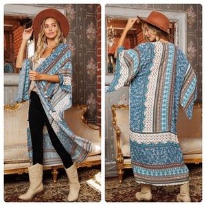 Ces Femme Boho Floral Pattern Kimono Cardigan